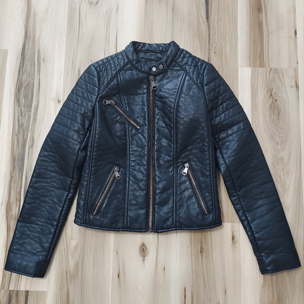 Marc New York Andrew Marc Womens Black Faux Leather Jacket Full Zip XS
